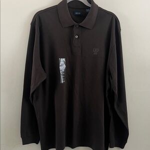 Izod Men's Dark Brown Long Sleeve Polo Size L
